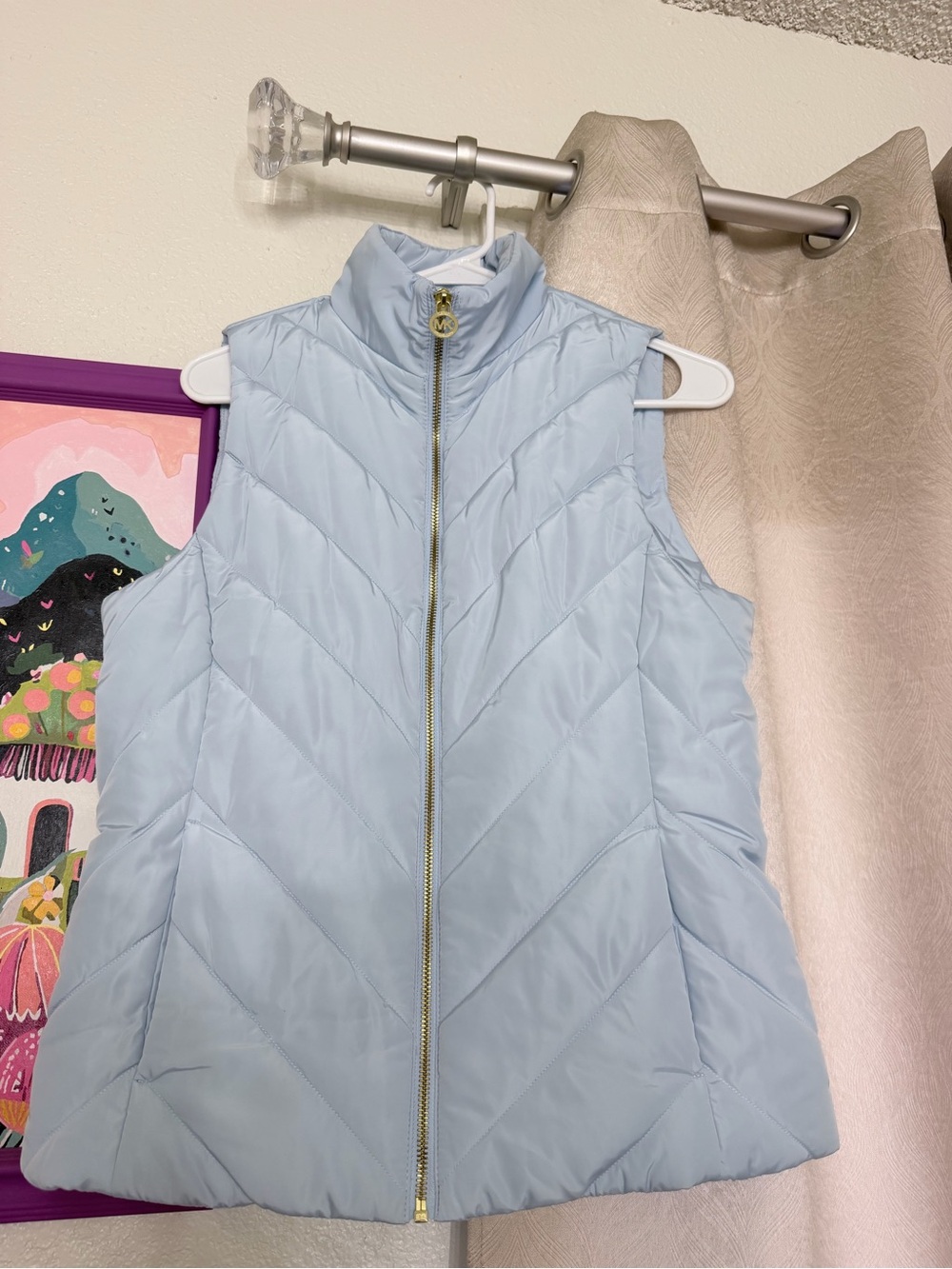 Michael Kors Light Blue Quilted Puffer Vest - Women's Sleeveless Zip Jacket